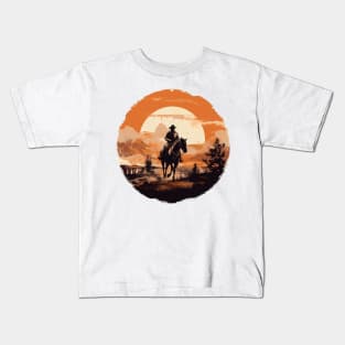 Desert Wanderer: A Lone Cowboy's Journey Kids T-Shirt